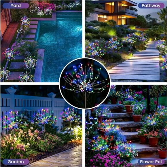 Garden Decor Solar Lights Outdoor,2Pack 120LED Waterproof Colorful Solar Garden - Picture 3 of 7